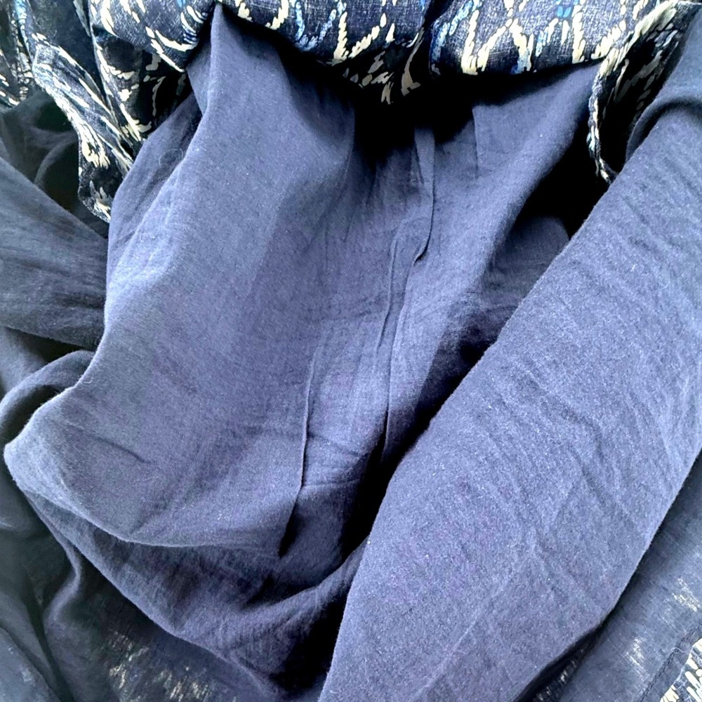 Tommy Bahama Maxi Dress Womens Large Blue Tiered Ikat Cotton Tassel Boho Lined - Picture 6 of 10